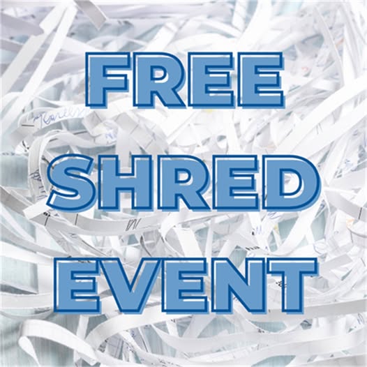 Shredded documents with text FREE SHRED EVENT
